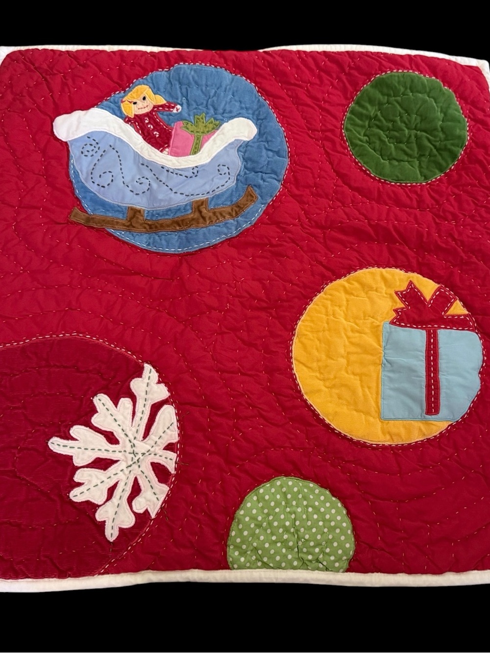 Pottery Barn Kids Red Quilted Holiday Throw with Appliqué Circles